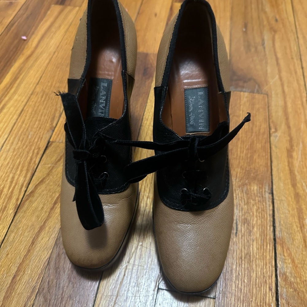 Lanvin Women's Black and Beige Shoes 2006. Size 40/9.5 Oxford 5inch heels
